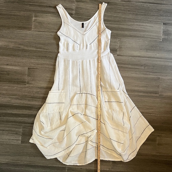 Italian Inizio Magic 2 Pocket Sleeveless White/Black Striped Linen Midi Dress L - Picture 6 of 9